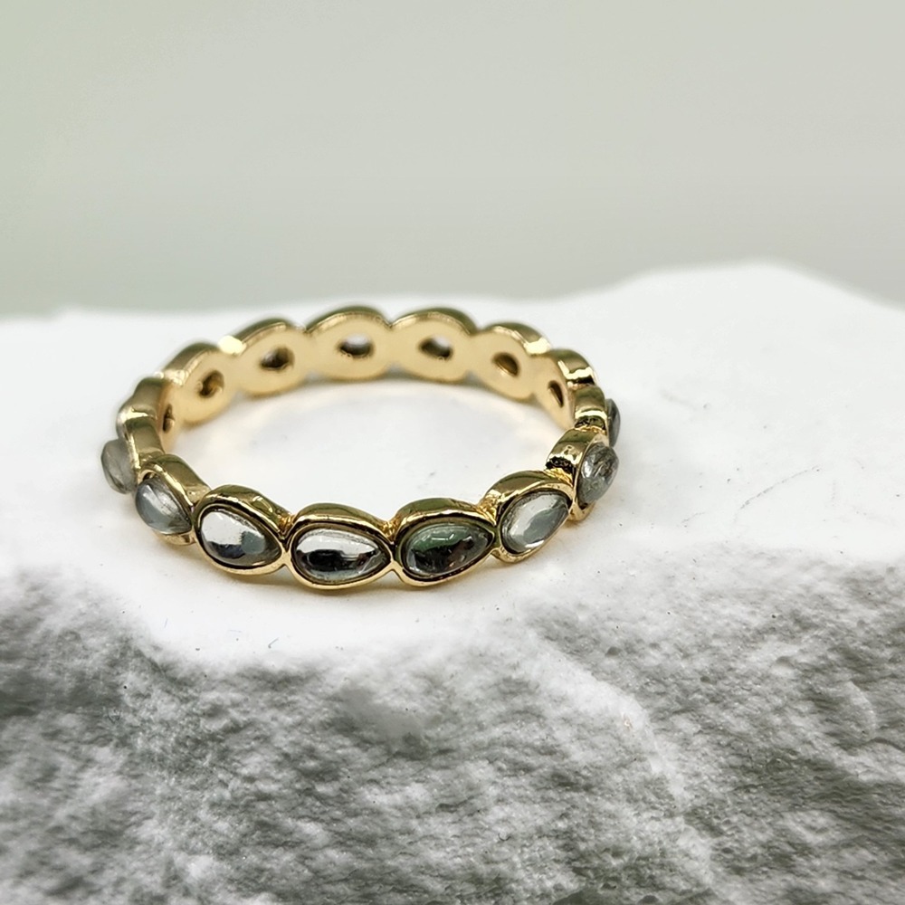 Gold Tone Clear Teardrop Rhinestone Eternity Band Ring Stackable Bridal Gift